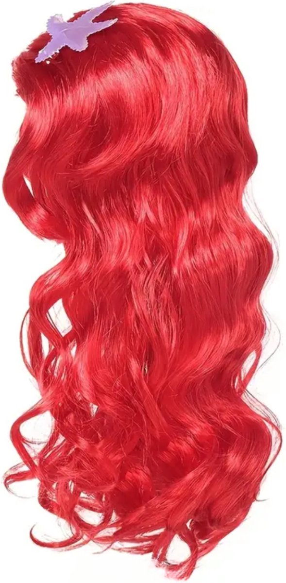 Joya Kids® Kleine Zeemeermin Pruik Rood | Pruik Kinderen Lang Rood Haar met Ster | Meisjes verkleedpruik Mermaid